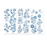 PLIGREAT 3 hojas azul índigo flores frotar en transferencias para muebles y artesanías, frotar vintage en pegatinas decoración del hogar pegatinas de transferencia para muebles de madera armario mesa