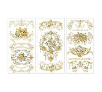 PLIGREAT 3 hojas de oro patrón frote en la transferencia para la artesanía Vintage Rose frote en la transferencia calcomanías hermosas pegatinas para muebles para cajones de madera gabinete decoración