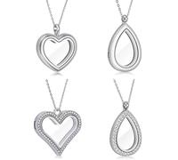 PLIGREAT 4 estilos Living Memory Floating Locket Necklace DIY Colgante en forma de gota con diseño de corazón 45 cm Cadena de acero inoxidable con estrás Medallón Collar para mujer DIY de joyas
