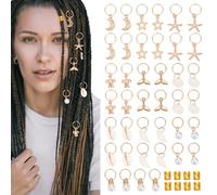 PLIGREAT 44 piezas Shell Loc Accesorios para el cabello Dorado concha trenzas decoración joyería estrella de mar trenzas accesorios decoración del cabello estilo playa trenzados accesorios para el