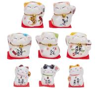 PLIGREAT 8 piezas Mini Maneki Neko Gato de la Suerte con Brazo Agitando Estatua de Cerámica Miniatura para Gatos Pequeños Adornos de Escritorio Adorno de la Suerte Decoración para el Hogar Escritorio