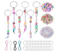 PLIGREAT 924 kit de llaveros de perlas para hacer yo mismo, kit de fabricación de llaveros, perlas de alfabeto ajustables, perlas en forma de frutas y flores, accesorios de joyería para fiesta bolso