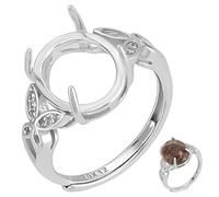 PLIGREAT Anillo de garra de plata de ley 925 ajustable con 4 pinzas con bandeja de bisel de mariposa para cabujón irregular, piedras preciosas, fabricación de joyas, Metal no precioso