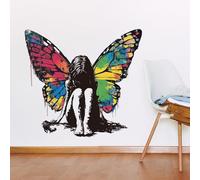 PLIGREAT Banksy Wings Girl Calcomanía de Pared Vinilo Desmontable Calcomanía de Pared de Graffiti Arte de Pared para Dormitorio Salón Habitación Habitación Oficina Hogar DIY Decoración 90 x 30 cm