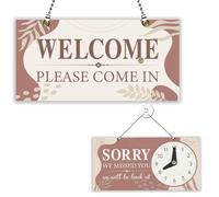 PLIGREAT Bohemia - Letrero de doble cara abierto cerrado con reloj con texto en inglés "Welcome Please Come In Sorry We Missed You" para negocios, tiendas, ventanas, paredes, decoración de puerta