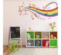 PLIGREAT Calcomanía de pared music rainbow, calcomanía de pared con pájaro cantor, calcomanía de PVC con notas musicales, adecuada para la decoración del hogar de la sala de música, 77 × 39cm
