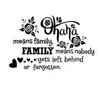 PLIGREAT Calcomanías de pared familiares de vinilo pegatinas de pared para sala de estar Ohana Means Family Family Means Nobody Gets Left Behind Decoración para sofá TV fondo de guardería decoración