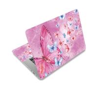 PLIGREAT Calcomanías de Pegatina de Cuero para computadora portátil Pink Butterfly, Vinilo Universal para computadora portátil Reutilizable Calcomanías de Cubierta de Protector Floral de Acuarela