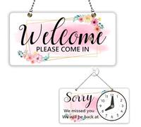 PLIGREAT Cartel con marco floral abierto/cerrado con reloj bienvenido adentro Disculpe Nos perdimos Señales para locales comerciales escaparate decoración de pared