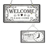 PLIGREAT Cartel de bienvenida con patrón floral de zarcillo de doble cara con reloj "abierto" o "cerrado" disculpa que nos perdimos para escaparate decoración de pared pizarra blanca dibujo