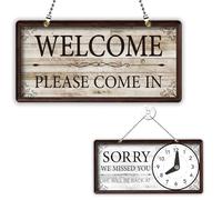 PLIGREAT Cartel vintage "abierto/cerrado" de doble cara con reloj "Bitte Herein" para locales comerciales, escaparate, decoración de pared, colgador de puerta con cadena, marco de fotos 3D