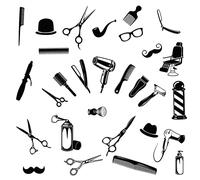 PLIGREAT herramientas de peluquería pegatinas de pared extraíble Negro Salón de Gadgets Mural Calcomanía para el cabello Salón de Belleza Vestidor Polvorín Decoración de la pared