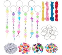 PLIGREAT - Kit de llaveros de perlas de cruz para hacer yo mismo, 774 piezas, ajustable en forma de corazón con letras, ideal para la creación de joyas y la fabricación de llaveros alfabeto