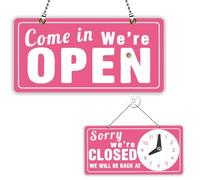 PLIGREAT Letrero rosa abierto cerrado de doble cara con texto en inglés "We Are Open Close" para colgar en la pared, 15 cm x 30 cm