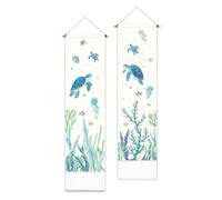 PLIGREAT Pack de 2 Tapiz Vertical Realista Mundo Submarino Tortuga Tapiz de Pared para Dormitorio Salón Cálido Largo Estrecho Pared Colgante Dormitorio Habitación Hogar Arte Decoración