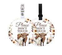 PLIGREAT Paquete de 2 letreros de acuarela con texto en inglés "Please Don't Touching" para recién nacido, vaca, padre e hijo, Stop Touching, letrero floral para asiento de coche, señalización para