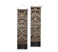 PLIGREAT Paquete de 2 tapices de pared maya, calendario azteca, tapiz de civilización maya con borlas, vintage, étnico, para colgar en la pared, dormitorio, sala de estar, decoración del hogar