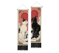 PLIGREAT Paquete de 2 tapices de pared verticales con diseño de gato y amor, tapices estéticos, creativos, tarjetas de tarot, para colgar en la pared con borlas para dormitorio, sala de estar