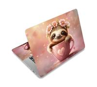 PLIGREAT Pegatina para portátil con diseño de tazas de té rosa perezoso adecuado para portátiles de 15 pulgadas estilo lindo tamaño universal extraíble impermeable arte adhesivo protector