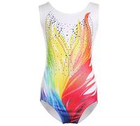 PLIKSUVER Mallas de gimnasia para niñas, sin mangas, leotardo brillante, para ballet, gimnasia, atlético, para niñas de 5 a 14 años, Arco Iris, 110 cm