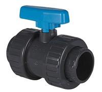 Plimat Válvula de bola de PVC con 2 manguitos adhesivos/atornillado 16 bar - gris/azul (50 mm)