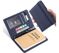 Plinyvel Funda de diario para notas de campo, compatible con el cuaderno Moleskine Caher, tela impermeable, organizador multifuncional con lazo para bolígrafo, soporte para tarjetas de visita, para cuaderno de bolsillo de 3.5 x 5.5 pulgadas (azul)