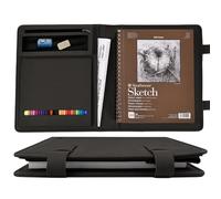 Plinyvel Funda para cuaderno de bocetos para viajes con soporte para lápices, cuaderno de bocetos de 9 x 12 pulgadas y bloc en espiral de 9 x 12 pulgadas, almacenamiento de suministros de arte para