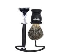 Plission - Set de afeitado de 3 piezas (cepillo, afeitadora y servir) de madera de haya lacada negro