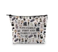 PLITI Addams Family Merchandise Broadway - Bolsa de maquillaje con texto en inglés "It's Family First and Family Last The AD Family Fans", First Last Family Bagu, moda