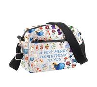 PLITI Alice - Bolso cruzado con texto en inglés "A Very Merry Unbirthday To You", regalo mágico del Reino Alicia, regalo para fanáticos de Alicia, regalo de princesa Alicia, Merry Unbirthday Cbu, 24.5
