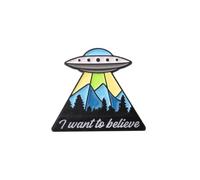 PLITI Alien TV Show Gift Sci-Fi Fans Gift Spaceship Gifts I Want To Believe Flying Saucer Pin, Medium, Acero inoxidable