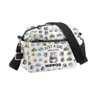 PLITI Bolsa cruzada de hipopótamo, regalo para amantes de hipopótamo, regalo para amantes de los hipopótamos, con texto en inglés "Just A Girl Who Loves Hipopótamo", bolsa de viaje, Loves Hippos Cbu