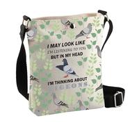 PLITI Bolsa cruzada divertida para amantes de las palomas, regalo para amantes de las palomas, regalo de ornitología, Thinking Pigeons Cbagu, 8×7.5×1.8inches