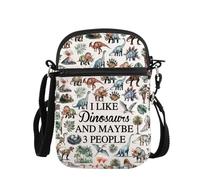 PLITI Bolsa cruzada para amantes de los dinosaurios con texto en inglés "I Like Dinosaurs And Maybe 3 People", Dinosaurios Zcbagu para 3 personas, 8.26×5.7×0.78inches