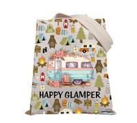 PLITI Bolsa de camping para mujer, bolsa de acampada, regalo de vida de camping, bolsa de compras con glamour feliz para amantes de la naturaleza, Happy Glamper Tgu, medium
