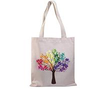 PLITI Bolsa de mano para concientización sobre el autismo rompecabezas pieza regalo educación especial profesor regalo de agradecimiento ABA terapeuta bolsa de hombro, Árbol Autismo Tgu, M