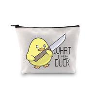PLITI Bolsa de maquillaje de pato, regalo para amantes de los patos, regalo con texto en inglés "What The Duck Duck", bolsa de cosméticos, Lo que el pato Bagu, moda