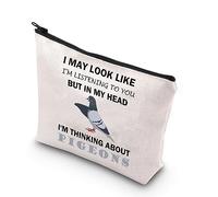 PLITI Bolsa de maquillaje para palomas, regalo para amantes de las palomas, regalo I Might Look Like Listening to You But in My Head I'm Thinking About Pigeons Gift, My Head Pigeonu, moda