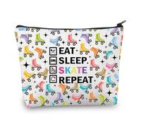 PLITI Bolsa de maquillaje para patinadores sobre ruedas, regalo para amantes del patinaje artístico, regalo para comer, dormir, patinar, repetir, regalo para fanáticos del equipo de patinaje, Skate