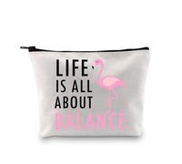 PLITI Bolsas de maquillaje de flamenco para mujer, regalo para amantes de los flamencos, yoga, Life is All About Balance Funny Flamingo Cosmetic Bag, Life Balance Flamingo Bagu, moda