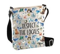 PLITI Bolso cruzado para amantes de los tiburones ballenas, regalos de biología marina, respetar a los lugareños, animales del océano, bolso cruzado de vida silvestre marina, Ocean Local Cbagu, 8×7.5×