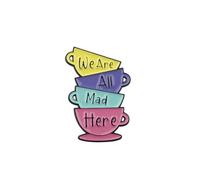 PLITI Broche de Alicia, regalo de cuento de hadas, regalo con texto en inglés «We Are All Mad Here», regalo para amantes de la princesa, regalo para amantes de Cheshire, gato sonriente, regalo, Medium