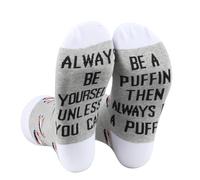 PLITI Calcetines de frailecillos para amantes de los pájaros, regalo Always Be Yourself Unless You Can Be A Puffin Then Always Be A Puffin Gift, Pueden ser calcetines para frailecillos, 6-13