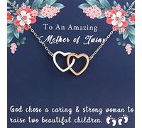 PLITI Collar de corazón entrelazado para mamá gemela, regalo para mamá de gemelos, regalo para mamá nueva abuela, Medium, Acero inoxidable, Circonia cúbica