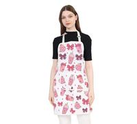 PLITI Delantales para amantes del café para mujer, delantales con temática de café barista, regalo de coqueta, con lazo rosa, delantales obsesionados con el café con bolsillos, Arco rosa café APU, M