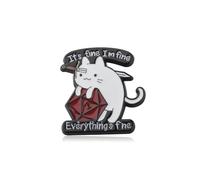 PLITI Divertido broche DND Gift Dungeon Master Gift It's Fine I'm Fine Everything's Fine Cat and Dice Pin para los amantes de los gatos, Medium, Acero inoxidable