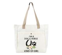 PLITI Horse Lover Gift I'm a Dog And Horse Kind Of Girl - Bolsa de mano con estampado de patas, regalo para amantes de los perros, regalo para entrenador de caballos, Perro y caballo Tbu, medium