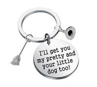 PLITI Llavero de bruja con dije de escoba con texto en inglés "I'Ll Get You My Pretty And Your Little Dog Too Funny Witch", Get Dog Too Kyu, M