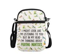 PLITI Praying Mantises Lover Gift I'm Listening To You But In My Head I'm Thinking About Praying Mantises Crossbody Bag, Might Mantises Zcbagu, 8.26×5.7×0.78inches