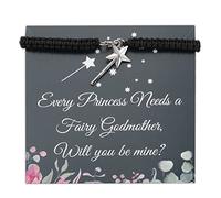 PLITI Pulsera de varita de hadas para madrina, regalo para madrina, cada princesa necesita un hada, madrina Will You Be Mine, Medium, Acero inoxidable, Circonita cúbica